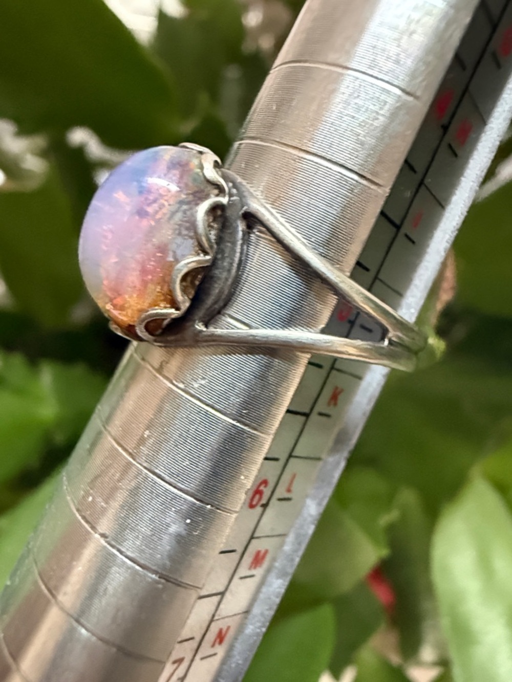 Sterling Silver 925 Opal Statement Ring Iridescent Multi-Color Ring size 5 1/2 - Picture 3 of 9